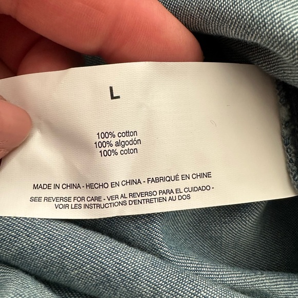 Vintage X America Sz L Blue Denim 100% Cotton Shirt Dress Tie Waist Button Up - Picture 4 of 6